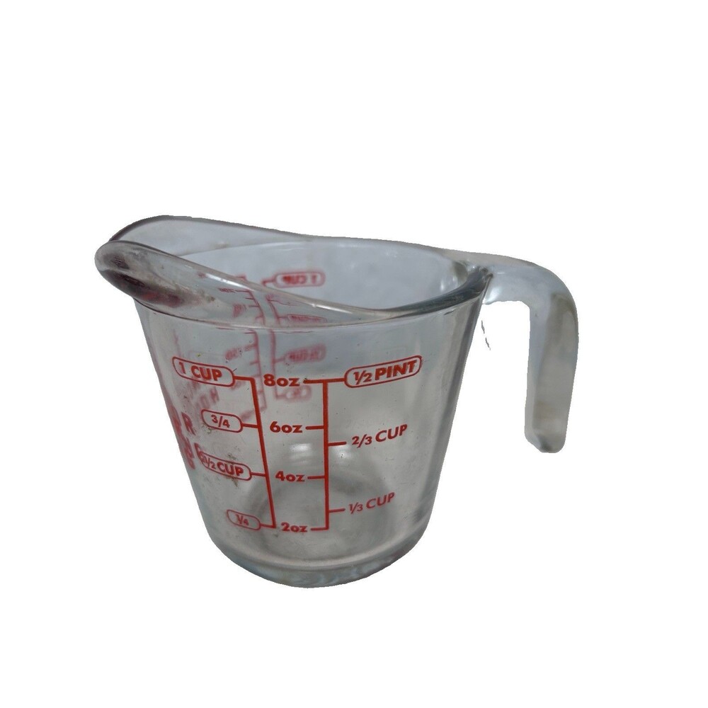 Anchor Hocking Glass Measuring Cup 1 Cup 8oz Red Lettering Clear Vintage Style